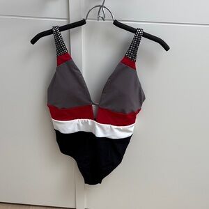 Stylish Women's One-Piece Swimsuit - Red, Gray, Black